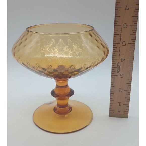 Empoli Amber Optic Compote Dish MCM Autumn Harvest Gold Italy Hand Blown - Picture 5 of 8
